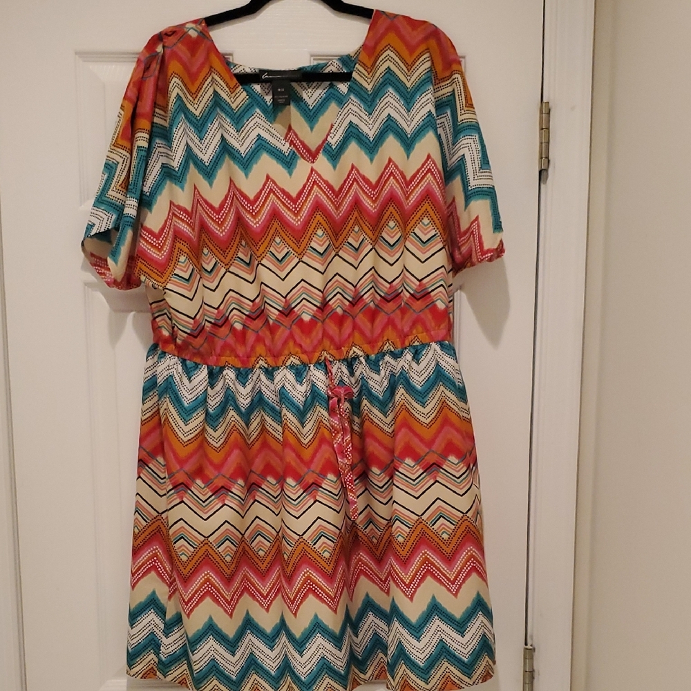 Lane Bryant Chevron-Print Mini Dress in Teal, Coral & Cream